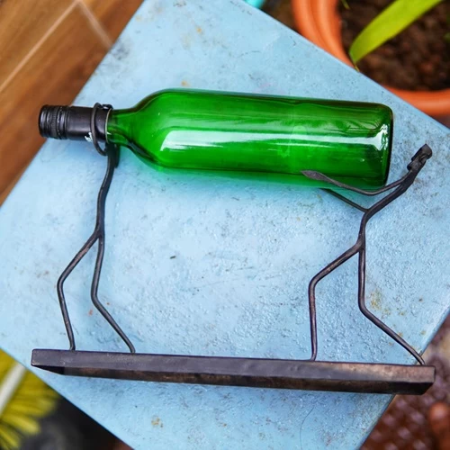 Handcrafted Bottle Holder in Metal, Home & Bar Décor Stand and Holder