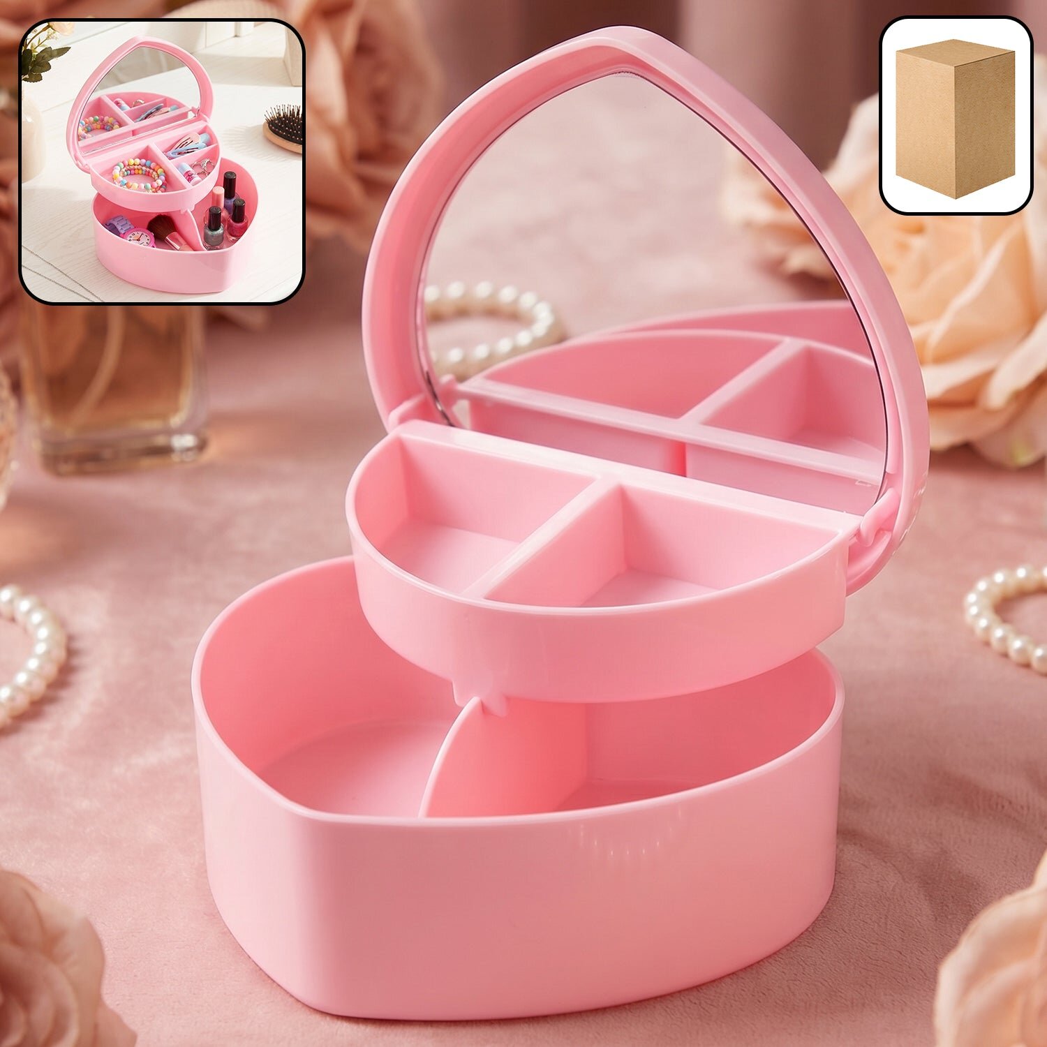 Makeup Storage Box with Mirror – Multi-Compartment